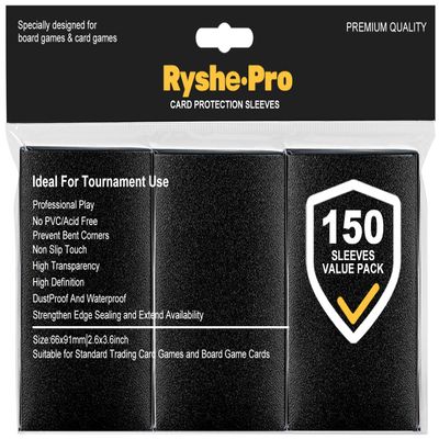 150 Pcs Matte Black Card Sleeves 2.6''x3.6''(66x91mm) Compatible with Standard Sized Trading Card, Fit for MTG PTCG Game Card, Baseball Card, Sport Card