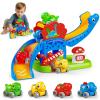 Toddler Toys Gifts for 1 2 Year Old Kids, Educational Dinosaur Slide Toy with 4 Cars for 12-18 Months Baby, First Birthday Chirstmas Gifts for Aged 1-3 Year Old, Push Car Track Toy for Boys Girls view 1