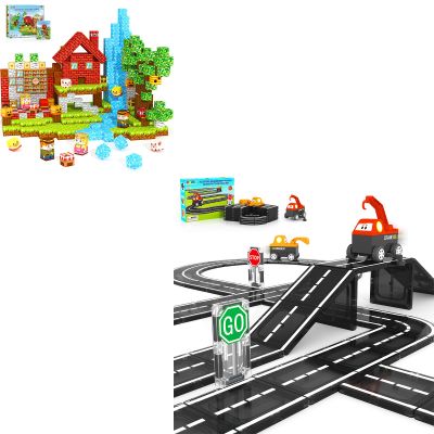 120PCS Magnetic Blocks Set Features Dual Themes: Stone House and Forest. Magnetic Tiles Roads Engineering Vehicle Set.