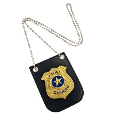 ADUGEI Police Badge with Chain and Belt Clip for Police Pretend Play, Detective Role-Play Cop Dress Up Accessory (Bronze)