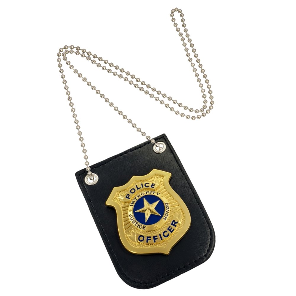 ADUGEI Police Badge with Chain and Belt Clip for Police Pretend Play, Detective Role-Play Cop Dress Up Accessory (Bronze)