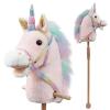 HollyHOME Unicorn Stick Horse with Wood Wheels Real Pony Neighing and Galloping Sounds Plush Unicorn Toy Pink with Rainbow Mane 36 Inches(AA Batteries Required) view 1