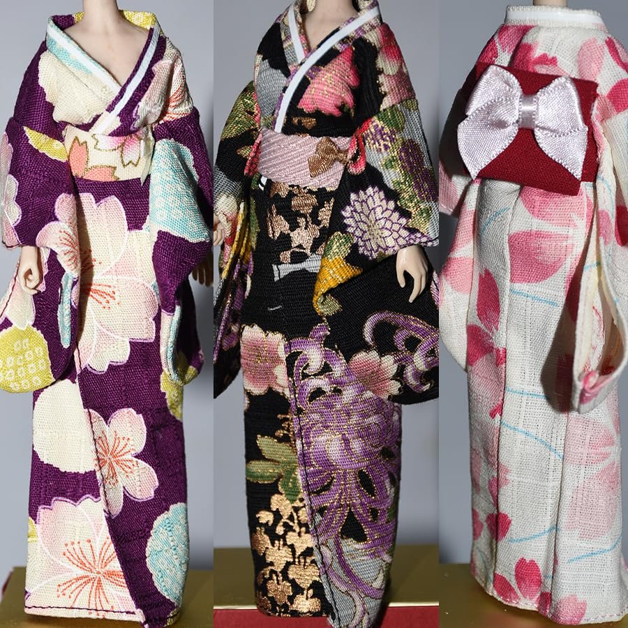 1/12 Scale Female Japanese Kimono Traditional Dress Clothing for 6 Inch Female Action Figure Doll, 1/12 Japanese Bathrobe Costume (Purple)