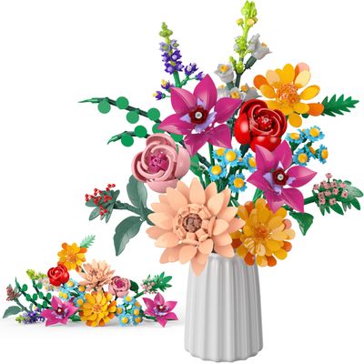 Ancesfun Flowers Bouquet Building Set, 891 PCS Artificial Wildflower Botanical Collection Kit for Women Kids Girls, Home Office Decor Gift for Mother's Day/Valentine's/Christmas