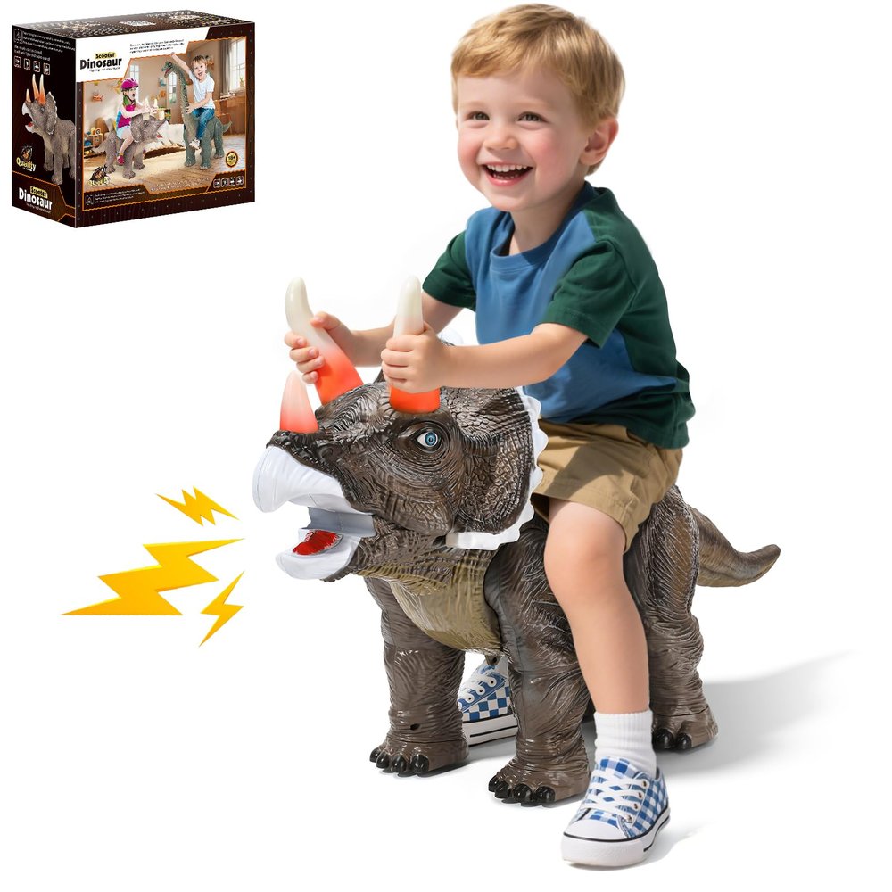 Twinkoo Dinosaur Ride On Toy Cars for Kids, Realistic Triceratops Push Car with Three Sound Effects,Sound and Light Effects PP Wheels for Indoor/Outdoor Play,Best Gift for Kids(Triceratops)