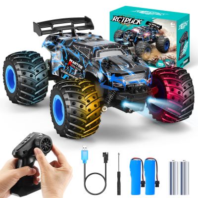 BIFYTON Remote Control Car, 1:18 Rc Cars, All-Terrain RC Truck with LED Light, 20KM/H, Rechargeable, 2WD, 2.4GHz, Sturdy PVC Shell, Remote Control Truck for Boys 4-7 8-12, Beginner
