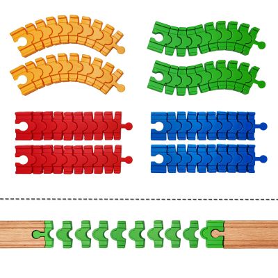 Bunu1492 Wooden Train Track Accessories, 8 Pack Colorful Flexible Track Compatible with All Major Brands Train Track, Christmas Birthday Gift for Boys Girls, Train Toys Expansion Pack for Kids Ages 3+