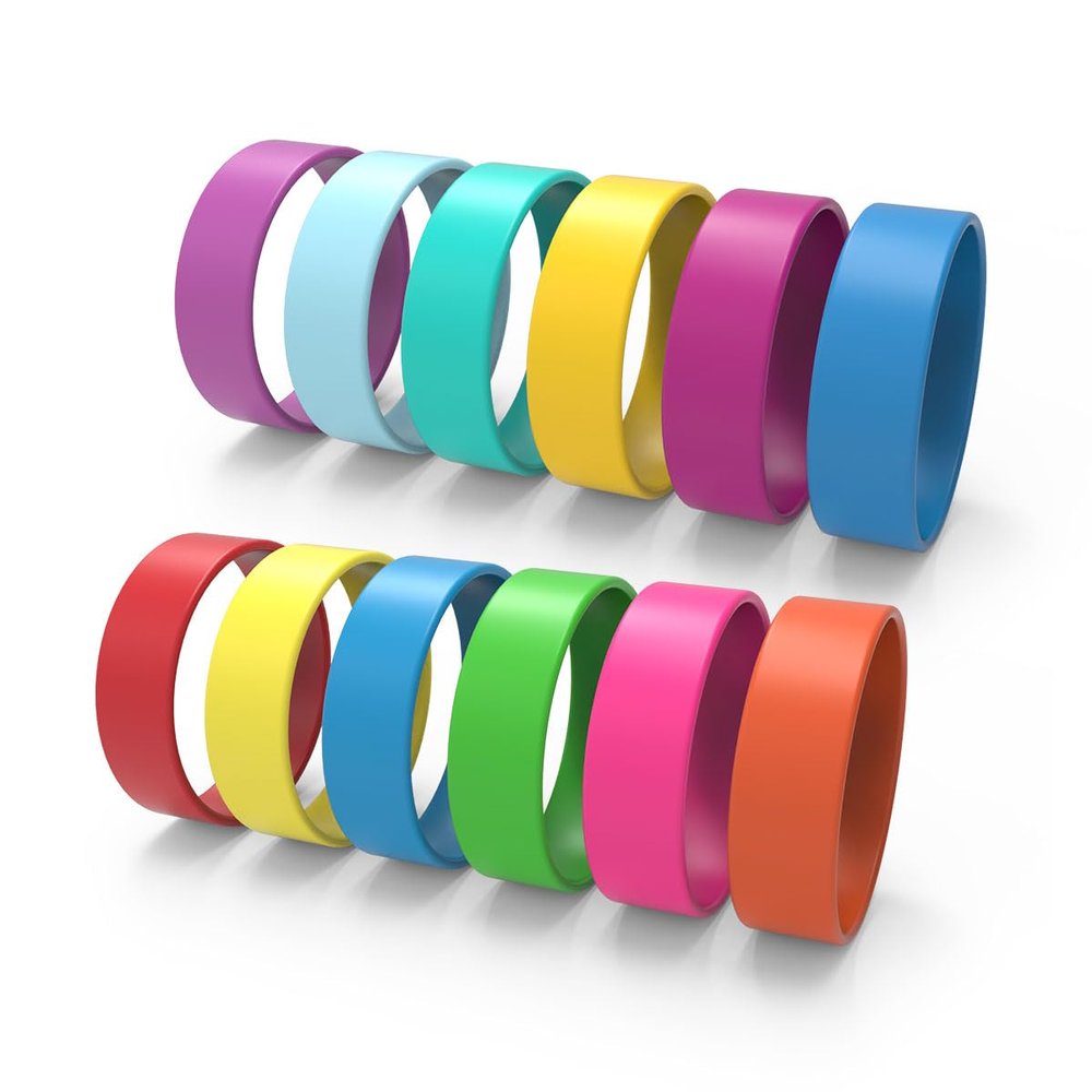 12 Pack Colorful Silicone Bracelets for Teens and Adults, 2.1 Inner Diameter, Waterproof Rubber Wristbands Party Favors, School Rewards, Outdoor Activities