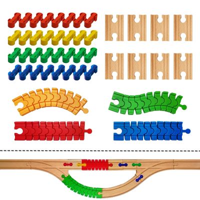 Bunu1492 Wooden Train Track Accessories, 44 pcs Wooden Track Connector, Compatible with All Major Brands Train Track, Christmas Birthday Gift for Boys Girls, Train Toys Expansion Pack for Kids Ages 3+