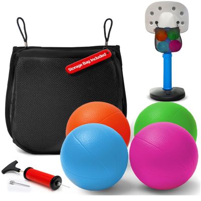 4-Pack 6" Replacement Balls for Little Tikes Basketball Hoop with Mesh Storage Bag, Soft Inflatable Mini Toy Balls for Kids, Lightweight Soft Small Multi-Color Set (Includes Air Pump)