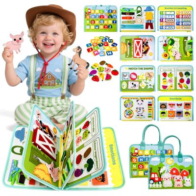 Aurasys Busy Book for Toddlers - Farm Montessori Toys Busy Board for Boy Girl Gifts Educational Learning Activity Book Toddler Airplane Travel Toy Birthday Gift