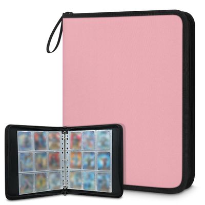 Kuquteed Light Pink Trading Card Binder 9 Pocket 900 Cards Holder Collector Album with 50 Removable Sleeves Toys Gifts for Boys Girls Sports Game Cards