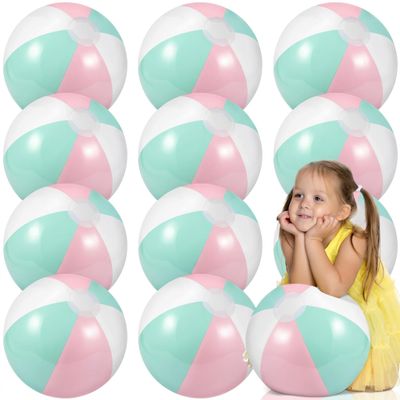 MiniInflat 12 Pcs 16" Pastel Inflatable Beach Balls Bulk, Pink and Green