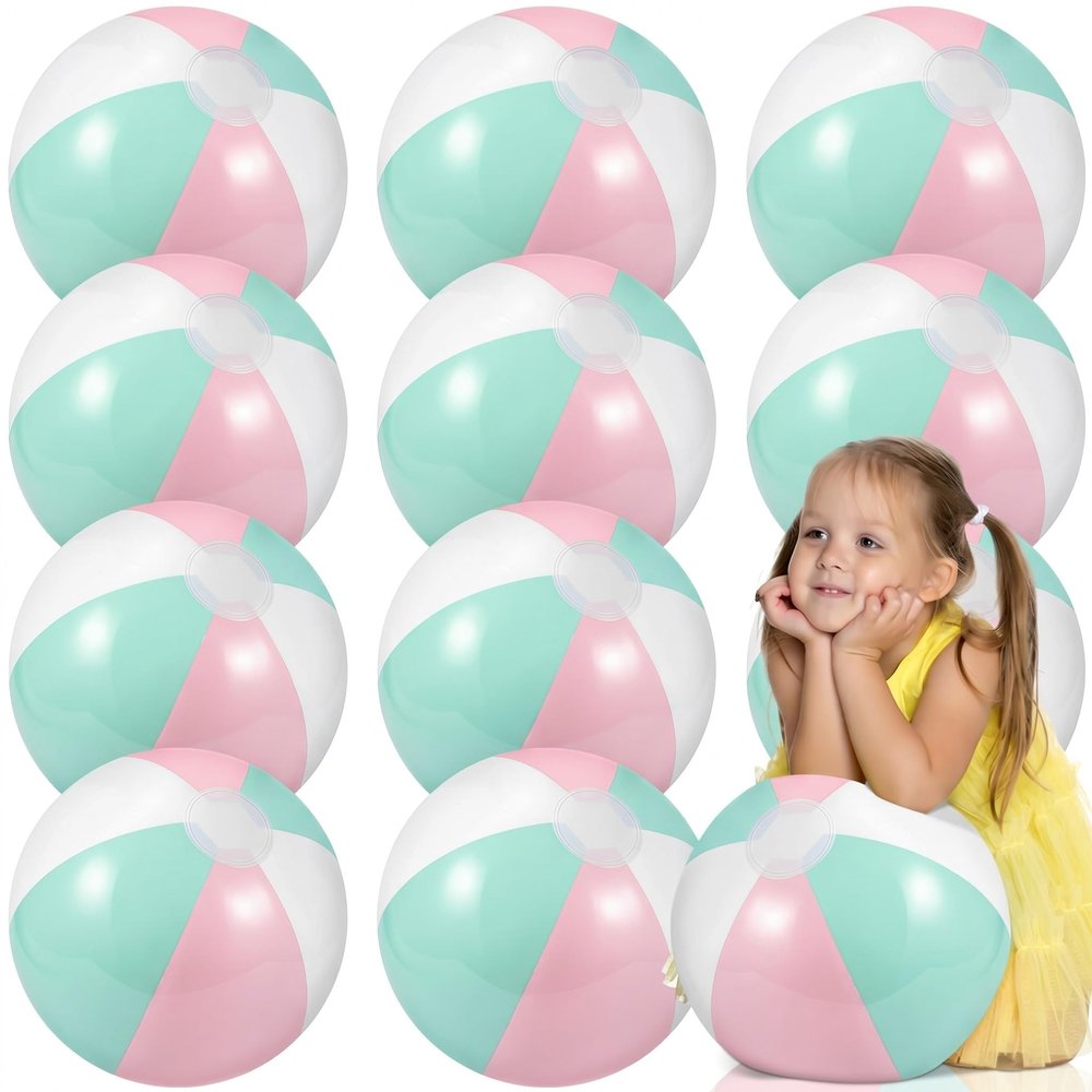 MiniInflat 12 Pcs 16" Pastel Inflatable Beach Balls Bulk, Pink and Green