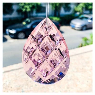 Hanging Crystals Prisms 2PCS Pink 75MM Faceted Prism 3D Grid Droplets Crystal Catcher Chandelier Lamp Hanging Parts Decor Hangings Crystals for Decoration