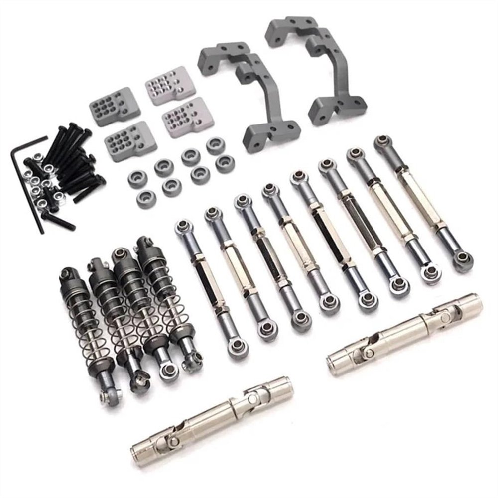 RC Car Upgrade Parts for WPL C14 C24 C24-1 C54 1/16 Metal for Chassis Link Rod Pull Rod Mount Shock Absorber Drive Shaft Set Modification RC Car Upgrade Parts(Gray)