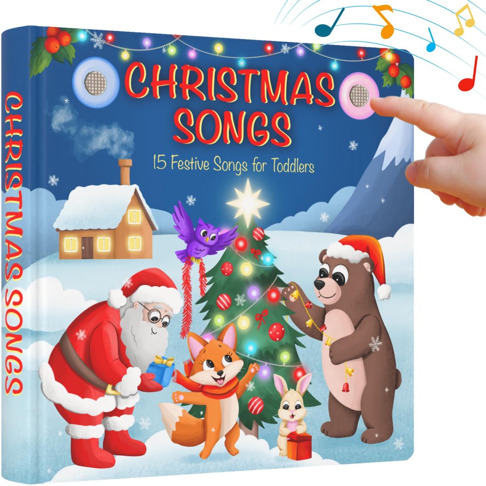 LEARNING BUGS Christmas Songs Sing Along with 15 Festive Holiday Tunes, Musical Book for Toddlers, 28-Button Music Book, Musical Toys for Toddlers 1-3