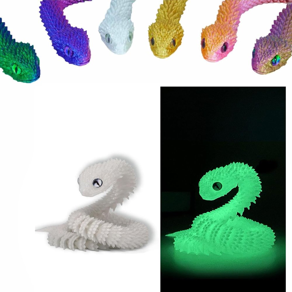 3D Printed Animals Snake Toys, 3D Printed Snake Movable Joint ,3D Printed Fidget Toys for Home Office Decor, 3D Printed Animals Toy Adults Fidget Toys (Fluorescent Green, L)