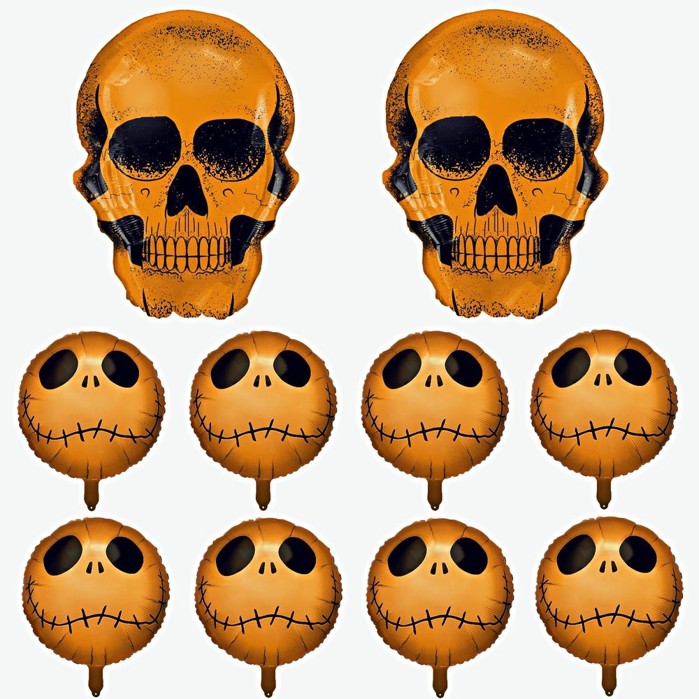 10Pcs Halloween Birthday party Decorction, Skull Balloons, Halloween Balloon Garland Arch Kit, Ghost Balloons, Backdrop Birthday Baby Shower Decorations (Gold)