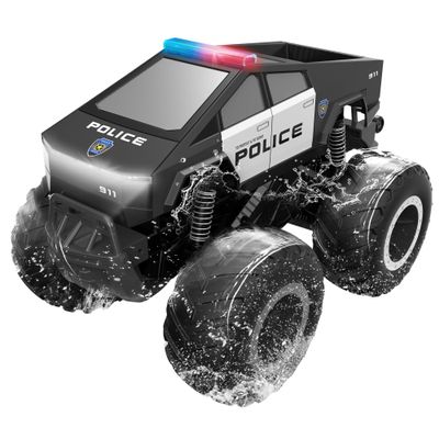 GoBang 1:16 Amphibious Cyber Police Car Monster Truck Toys Remote Control Car Waterproof Rc Cars 4WD All Terrain Off-Road Trucks for 6 7 8 9 10 11 12 Year Old Boys Girls Gifts Presents
