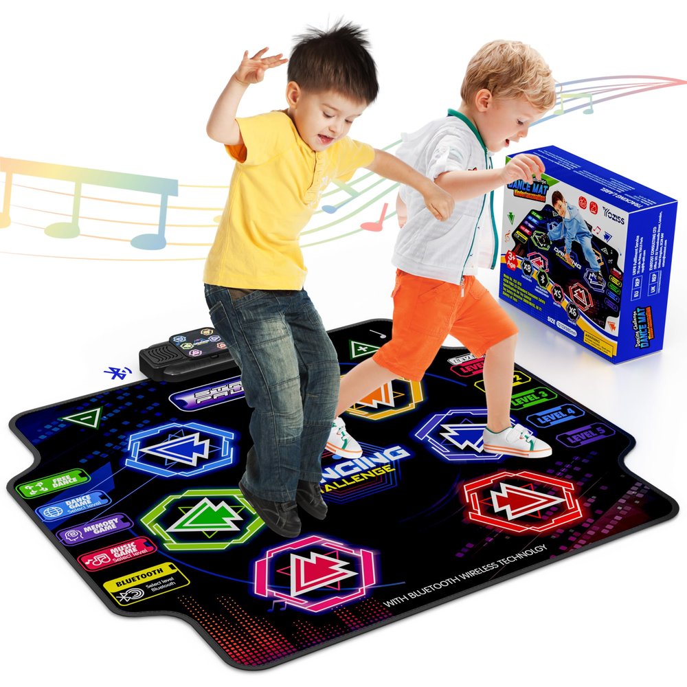 YOZISS Electronic Dance Mat Kids, Dance Mat for Girls and Boys, Non-Slip Portable Dance Pad, 5 Music Game Modes, Bluetooth Dance Mat Birthday Gift for Kids Ages 4-12