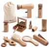 kienvy 11-Piece Wooden Makeup Toy Set for Girls, Pretend Play Makeup Kit for Toddlers & Kids with Mirror, Lipstick, Hair Straightener & Storage Bag, Christmas Birthday Present for Ages 3-6 Years Old view 1