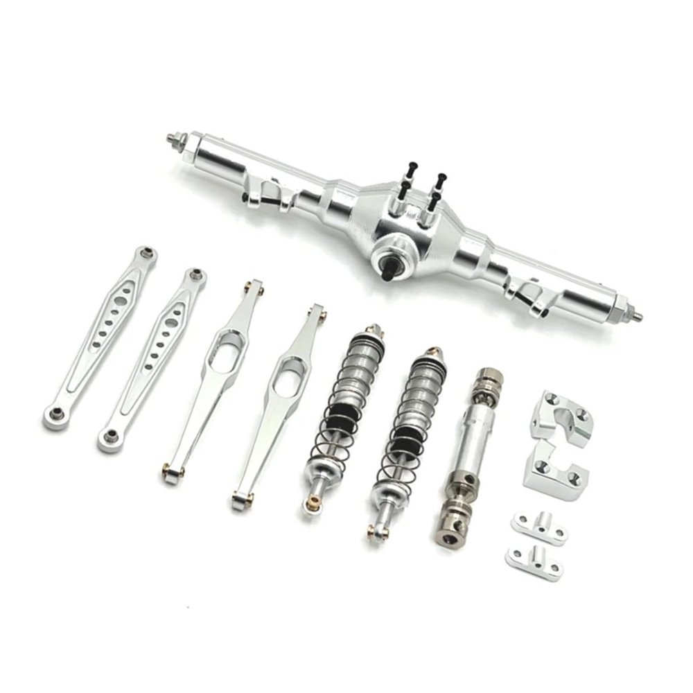 RC Spare Part Compatible with Wltoys 124006 12423 12427 12428 12429 Metal Rear Axle Drive Shaft Shock Absorber Trailing Arms 1/12 RC Car Parts Kit(Silver)