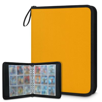 Kuquteed Orange Trading Card Binder 9 Pocket 900 Cards Holder Collector Album with 50 Removable Sleeves Gifts for Boys Girls Sports Game Cards