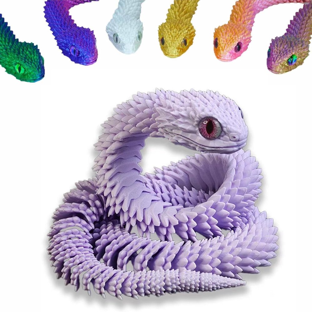 3D Printed Animals Snake Toys, 3D Printed Snake Movable Joint ,3D Printed Fidget Toys for Home Office Decor, 3D Printed Animals Toy Adults Fidget Toys (Blue Pink, L)