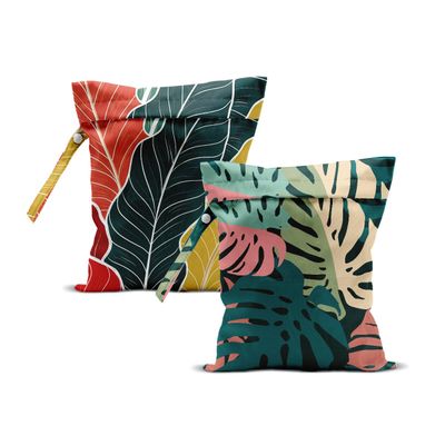2Pcs Palm Leaves Wet Bag 12x10 Inch, Green Summer Waterproof Travel Laundry Bags, Washable Reusable Wet Dry Bag for Swimsuit Beach Diapers Dirty Yoga Gym Clothes, Plant Gifts for Women Friend