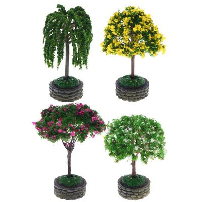 Luxylei 4pcs Miniature Model Trees, Simulated Scale Tree with Base for and Sand Table Decoration Micro Railroad Building Landscape