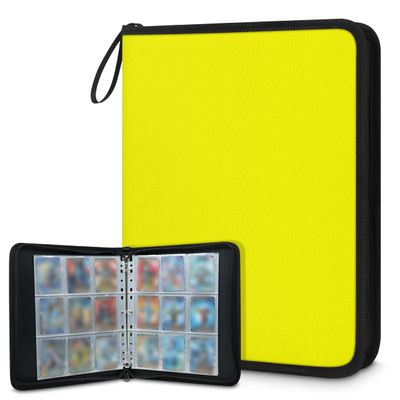 Kuquteed Yellow Trading Card Binder 9 Pocket 900 Cards Holder Collector Album with 50 Removable Sleeves Toys Gifts for Boys Girls Sports Game Cards