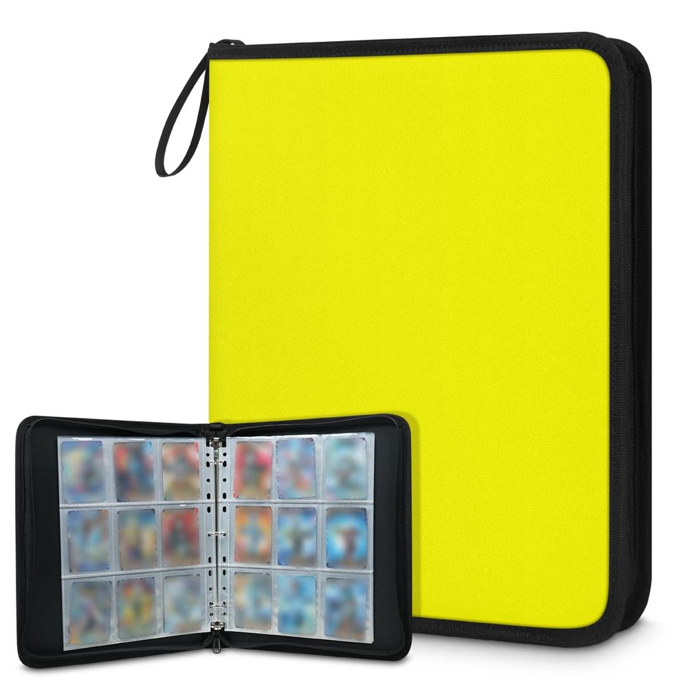 Kuquteed Yellow Trading Card Binder 9 Pocket 900 Cards Holder Collector Album with 50 Removable Sleeves Toys Gifts for Boys Girls Sports Game Cards