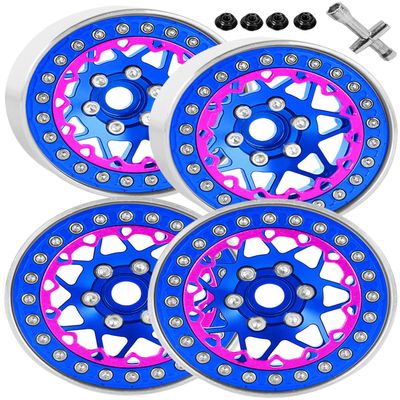 hopsupRC RC 1.9 Beadlock Wheel Rims for 1/10 SCX10 90046 AXI03007 TRX4 TRX6 VS4-10 Gen7 Gen8 MST CFX D90 RC Crawler,Aluminum 1.9" RC Tires Wheel Rim RC Truck Tires Wheels Rims.(4PCS) Blue