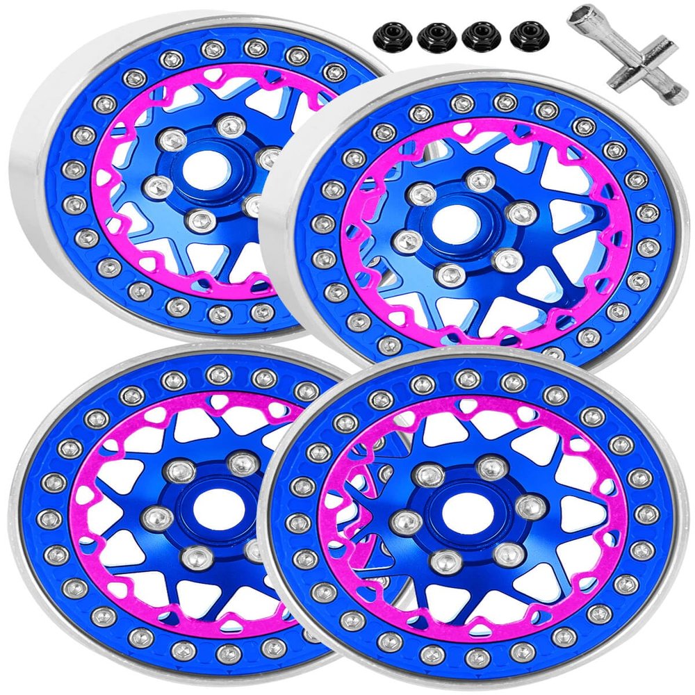 hopsupRC RC 1.9 Beadlock Wheel Rims for 1/10 SCX10 90046 AXI03007 TRX4 TRX6 VS4-10 Gen7 Gen8 MST CFX D90 RC Crawler,Aluminum 1.9" RC Tires Wheel Rim RC Truck Tires Wheels Rims.(4PCS) Blue