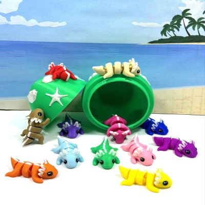 12pcs 3D Printed Articulated Mini Axolotl with Egg, Colorful Fidget Mini Axolotl Figures, Tiny Animal Figures, Birthday Party Decorations MA010-SET-GRSE
