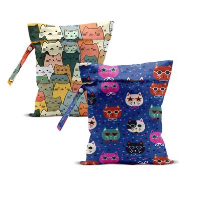 2Pcs Cat Wet Bag 12x10 Inch, Funny Cats Waterproof Reusable Wet Dry Bag, Washable Travel Laundry Bags for Swimsuit Pool Travel Beach Diapers Dirty Yoga Gym Clothes, Cat Gifts for Women Friend Family