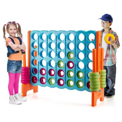GLACER Giant 4-in-A-Row Game Set, 4-to-Score Game with Quick-Release Slider & 42 Jumbo Rings, 3.5FT Tall Outdoor Yard Games for Family Parties, Kids & Adults (Baby Blue+Orange)