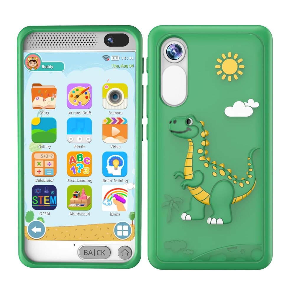 Kids Phone for Boys, Dinosaurs Gift Toys with 3.97" Touchscreen Phone, Learning Music Puzzle-Games Toddler Phone for Ages 3-12, Kids Toys Play Cell Phones with Dual Camera, 8G SD Card (Green)