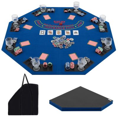 GLACER Folding Poker Table Top 8 Player, 48" Poker Topper Mat w/Cup Holders, Chips Tray, Carrying Bag for Texas Hold'em Casino, Blackjack, Home Cards Game Nights (Blue)