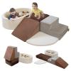BanaSuper 6-Piece Climbing Toys for Toddlers, Kids Foam Blocks Playset with Ball Pit (Balls not Included), Toddler Indoor Soft Play Gym Activity Play Set for Crawling, Sliding and Playing(Grey&Brown) view 1