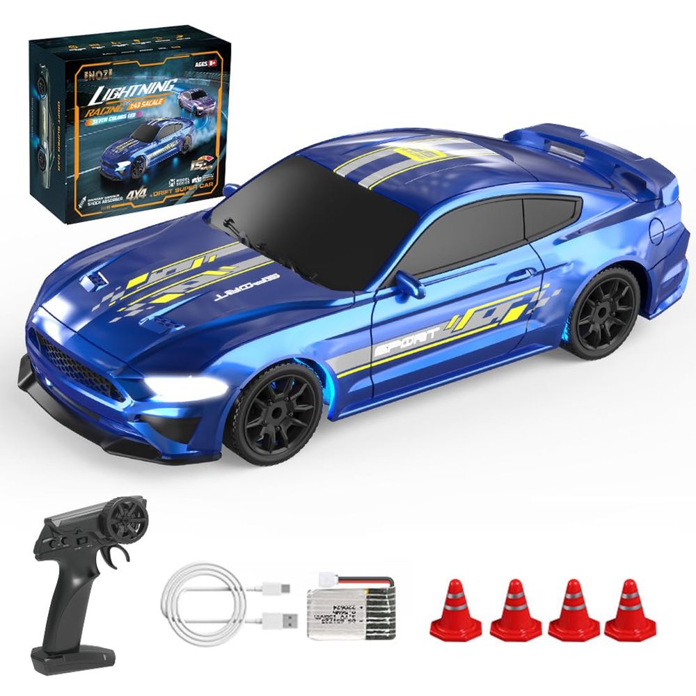 Actualia 1/43 Scale RC Drift Car, 2.4GHz Full-Proportional High-Speed 15KM/H Drift Racing Car with LED Lights, 4WD Mini RC Vehicle Model for Adults & Hobbyists