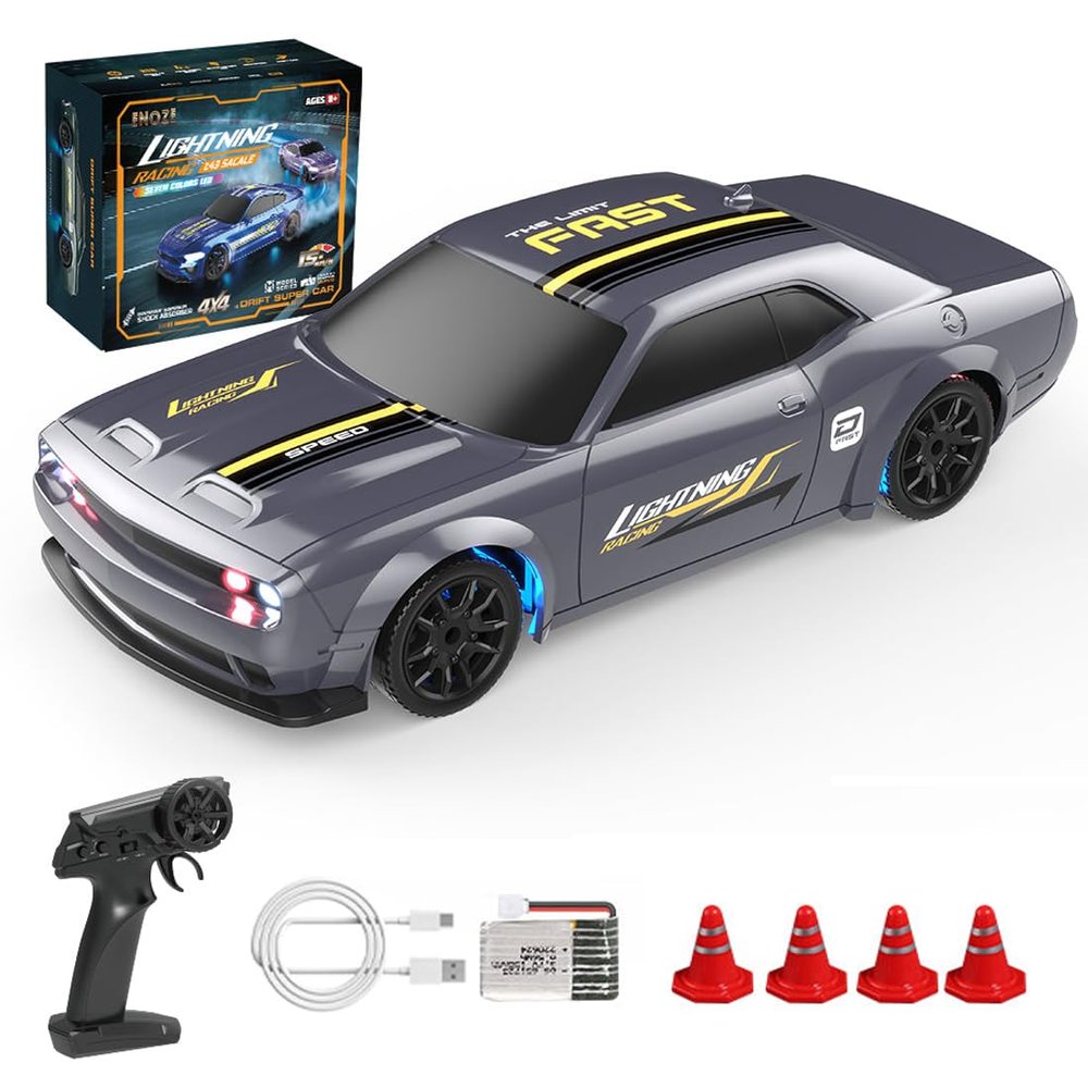 Actualia 1/43 Scale RC Drift Car, 2.4GHz Full-Proportional High-Speed 15KM/H Drift Racing Car with LED Lights, 4WD Mini RC Vehicle Model for Adults & Hobbyists