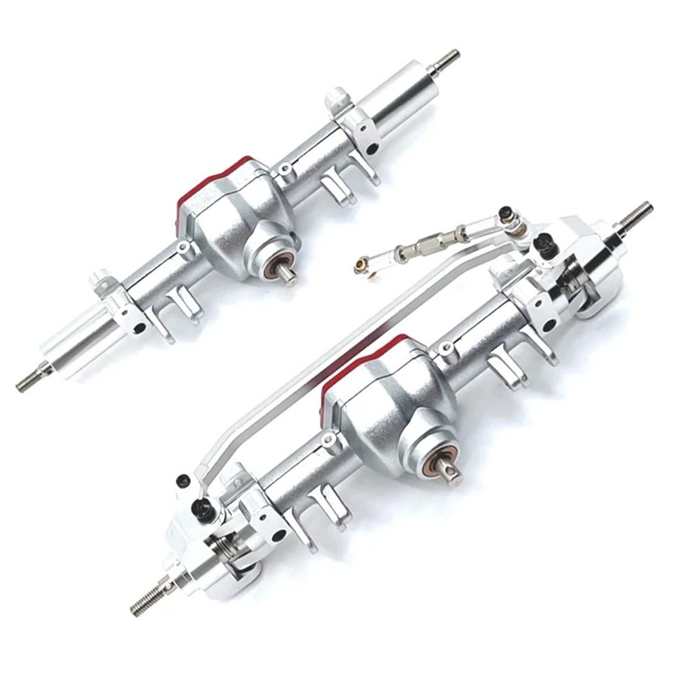 DAIKONRICH Metal Upgraded Front and Rear Axles, Differential Assembly for MN MN128 MN86 G500 RC car Parts(Silver)
