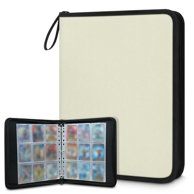 Kuquteed Beige Trading Card Binder 4 Pocket 400 Cards Holder Collector Album with 50 Removable Sleeves Toys Gifts for Boys Girls Sports Game Cards