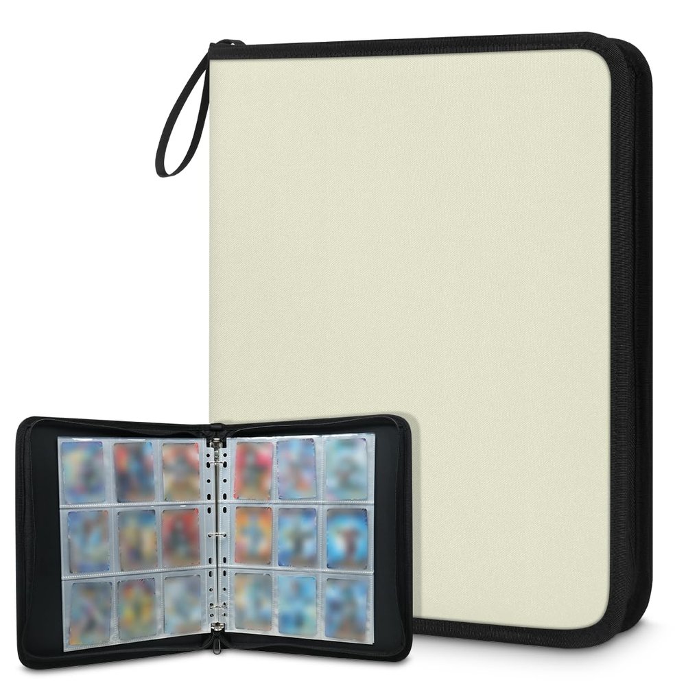 Kuquteed Beige Trading Card Binder 4 Pocket 400 Cards Holder Collector Album with 50 Removable Sleeves Toys Gifts for Boys Girls Sports Game Cards