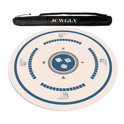 60-140cm Round Mahjong Table Mat for Home Chess and Card Room, Non-Slip and Noise-reducing Tablecloth for Poker, Card and Board Games(Blue,70cm/27.56in)