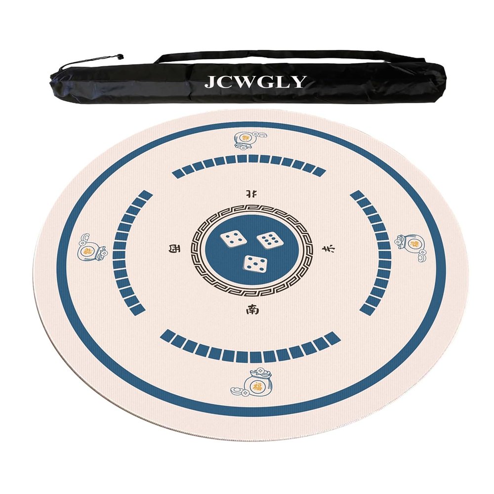 60-140cm Round Mahjong Table Mat for Home Chess and Card Room, Non-Slip and Noise-reducing Tablecloth for Poker, Card and Board Games(Blue,70cm/27.56in)