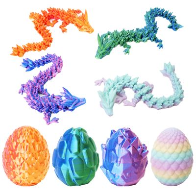 UXBSTM Officially Licensed 4 Pack 3D Printed Dragon Set with Unique Eggs, Mini Mystery Crystal Dragon Easter Egg Fillers Toys, Surprise Gift 3D Printed Animals Fidget Toys, Christmas Toy 2025
