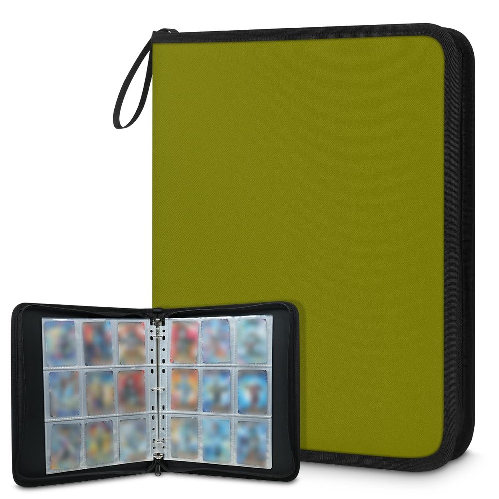 Kuquteed Olive Trading Card Binder 4 Pocket 400 Cards Holder Collector Album with 50 Removable Sleeves Gifts for Boys Girls Sports Game Cards